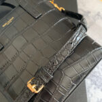 Saint Laurent Paris Mini Toy Shopping In Crocodile-Embossed Leather Black